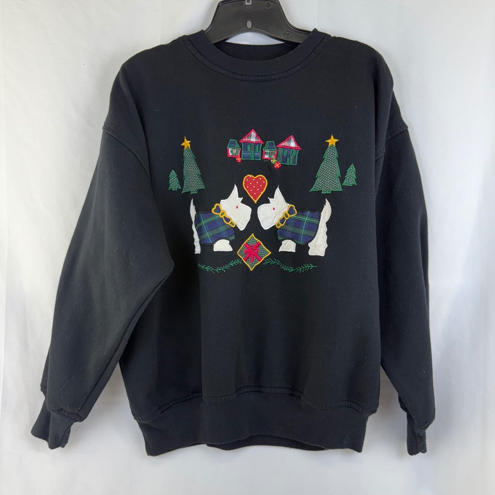 Vintage Christmas Scottie Dog Sweatshirt Holiday Crewneck Pullover - Picture 2 of 5